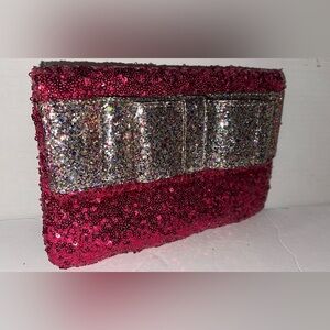 Deux lux séquin Bow Clutch - Pink & Silver Sparkle Evening Bag